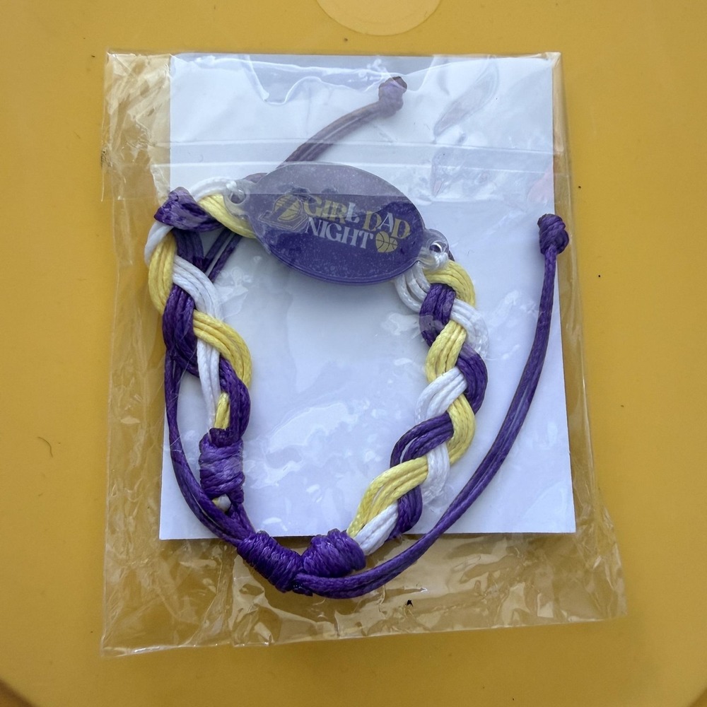 Los Angeles Lakers Girl Dad Night Purple Braided Charm Bracelet Adjustable Cord